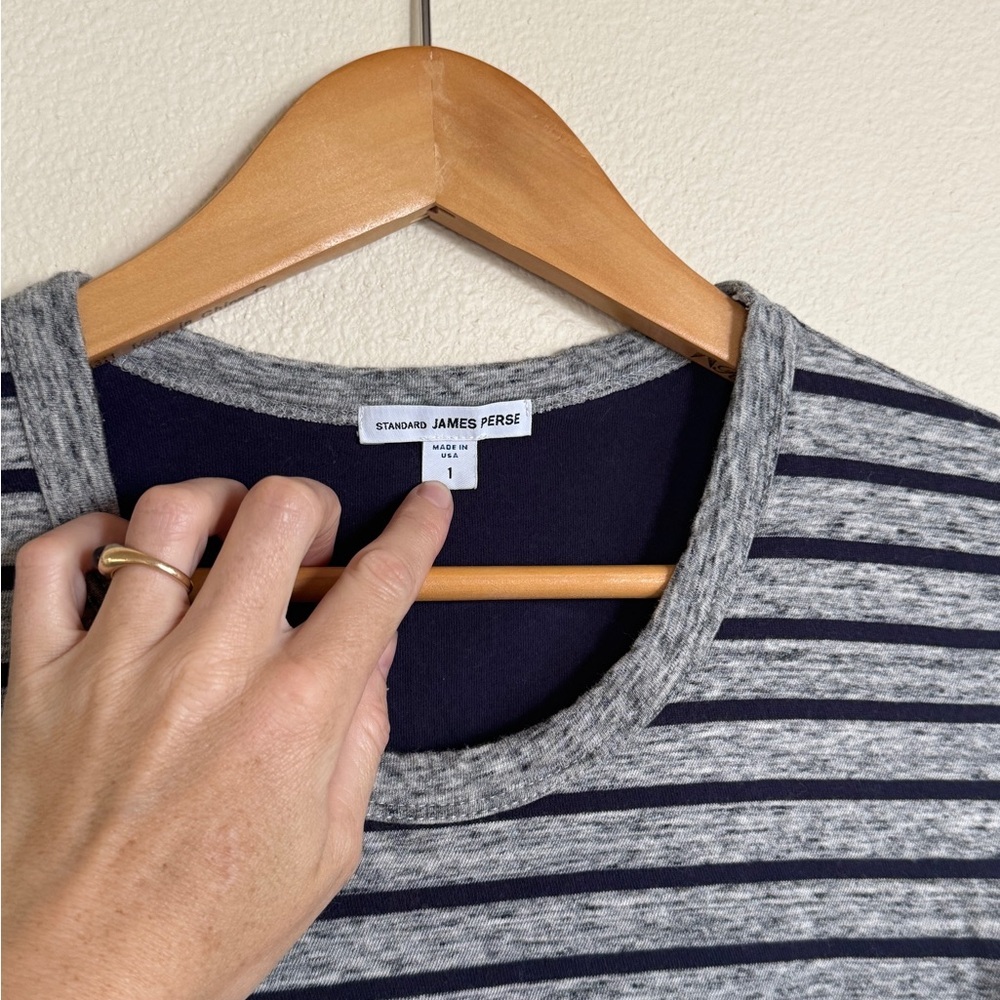James Perse Ruched Bodycon Dress Size 1 / S Striped Grey Navy EUC - Picture 4 of 11
